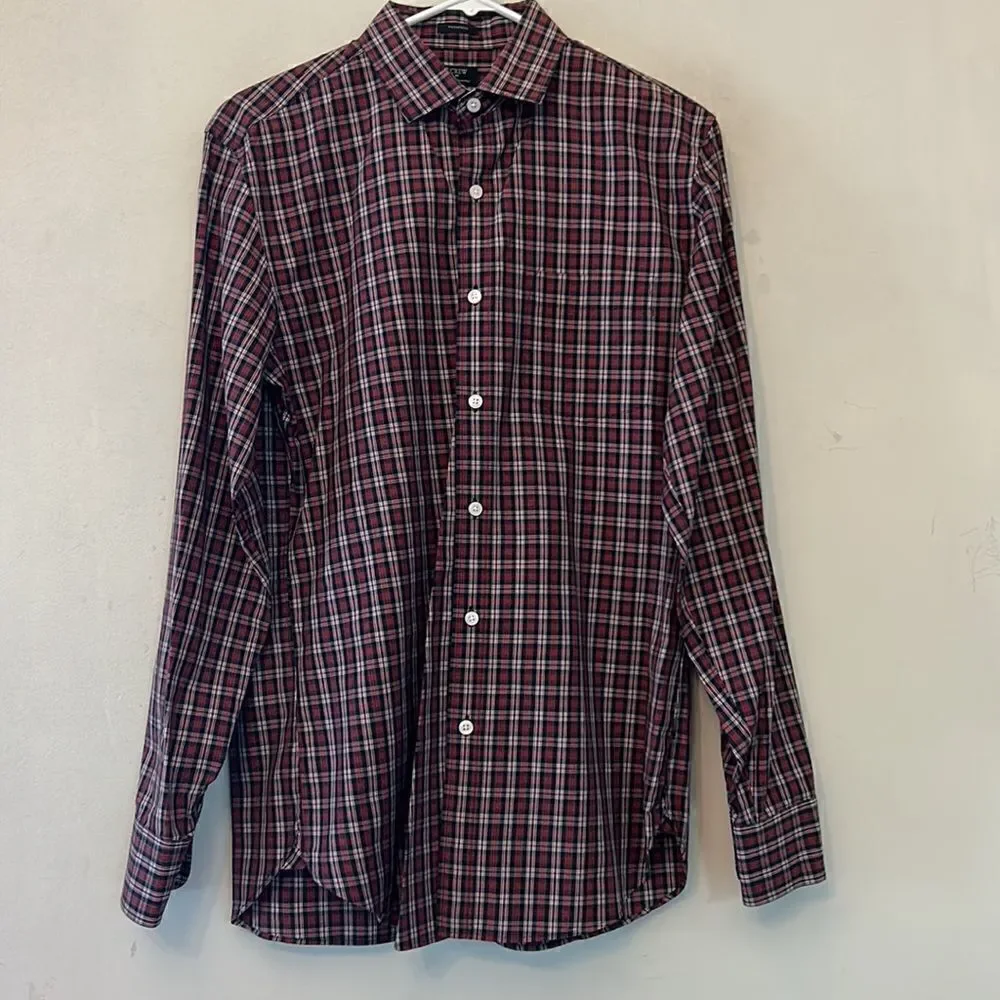 J Crew tartan plaid long sleeve collared shirt Size M 15 - 15 1/2